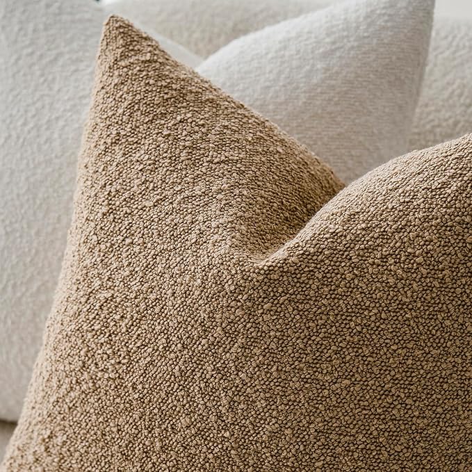 Foindtower Textured Boucle Throw Pillow Covers Accent Solid Pillow Cases Cozy Soft Decorative Couch Cushion Case for Chair Sofa Bedroom Living Room Home Decor, 20 x 20 Inch, Khaki Camel