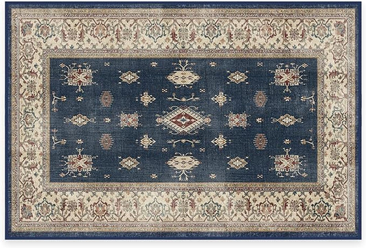 RUGGABLE Washable Vintage Area Rug – Verena Sapphire 2x3, Stain-Resistant, Non-Slip – Small Machine Washable Rugs for Living Room, Bedroom, Hallway, Entryway & Bathroom–with Standard Pad