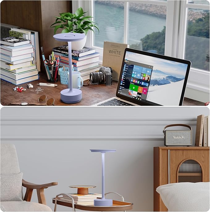 2 Pack Rechargeable Cordless Table Lamps, Portable 5000mAh Outdoor Table Light, 3 Color Stepless Dimming LED Table Lamp with Memory Function, for Home/Dinner/Patio/Restaurant.(Light Purple)