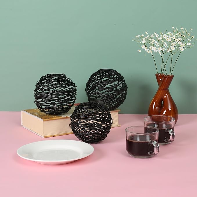CLEENTABLE Decorative Metal Ball Set of 3 - Handcrafted Home Decor Metal Orb, Matte Black Powder Coated, Modern Home Décor Accents for Living Room, Coffee Table, Shelf, Centerpiece, Gift Idea