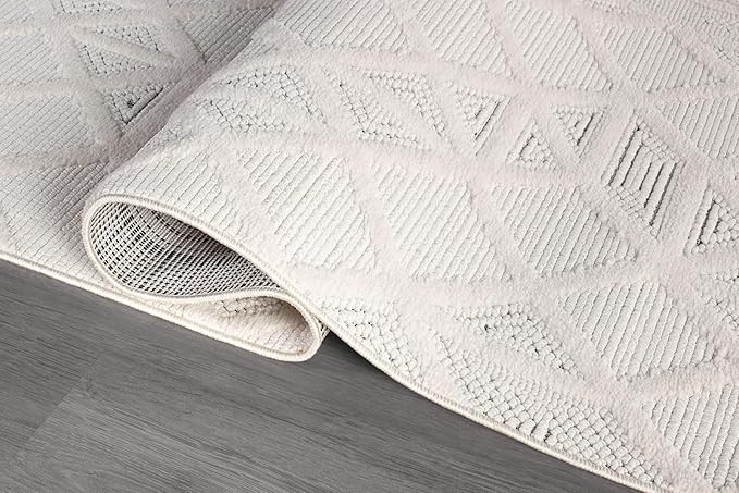 Luul Home Modern Micro Loop Indoor Area Rugs for Living Room Bedroom Kitchen Geometric Square White 5x7 Luxury Durable Low and High Pile Non-Shedding Stain Resistant Soft Area Carpet 5 x 7