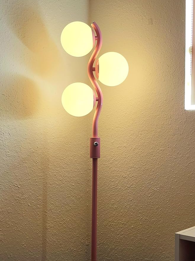 Lightdot 60IN Dimmable Pink Floor Lamp Mid Century Standing Lamps with 3Pcs G9 3000K Warm White Bulbs Stepless Dimming Globe Modern Tall Lamp with Stable Base for Bedroom Office