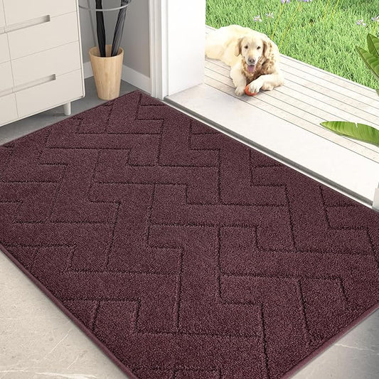 PURRUGS Dirt Trapping Door Mat 34" x 59", Non-Slip Machine Washable Entry Rug, Dog Doormat, Indoor Front Door Mat, Super Absorbent Entryway Rug for Muddy Shoes & Paws, Burgundy Red