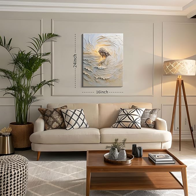 Framed Christian Jesus Canvas Wall Art, Jesus With Golden Halo Wall Decor Paintings, Religious Bible Posters Prints Pictures Artwork for Church Living Room Bedroom Home Decor 16x24 Inch