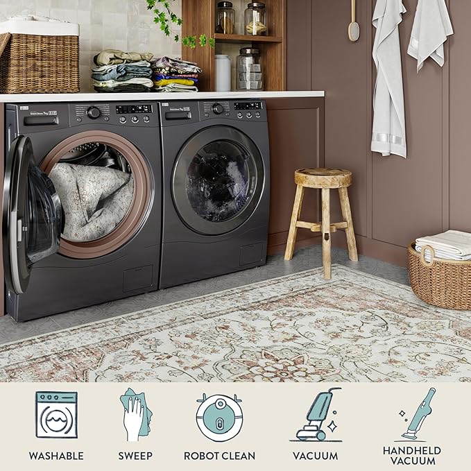 Lahome Oriental Kitchen Runner Rug 2.5x10 Washable Hallway Runner Non-Slip Rug Runners for Hallways 10ft Ultra-Thin Soft Rug Boho Indoor Low-Pile Carpet for Entryway Laundry Room Terracotta