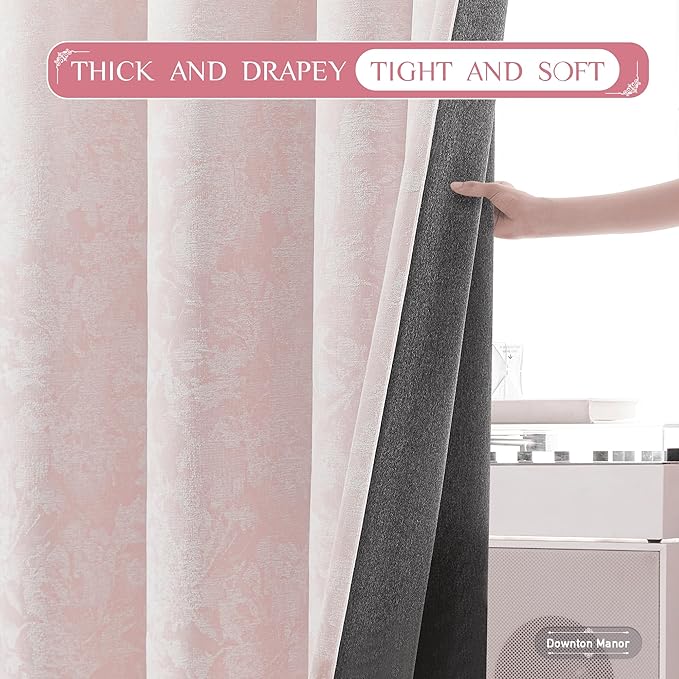 Beauoop Pink Floral Jacquard Blackout Curtains 84 Inches Long 2 Panels for Bedroom Living Room Chenille Flower Room Darkening Thermal Insulated Soundproof Grommet Window Treatments Drapes, 52x84