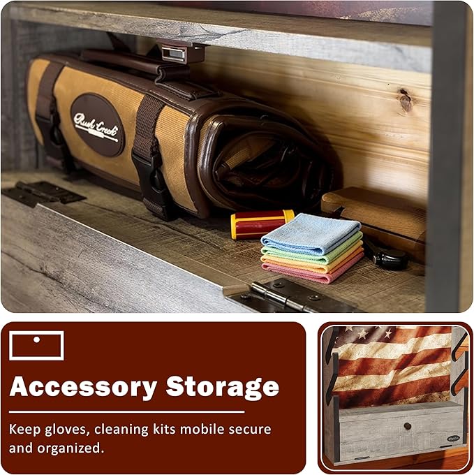 Rush Creek Creations Gun Rack, Wall Mount Gun Rack for Rifles or Shotguns, Patriotic American Flag Design, Additional Storage for Gun Accessories