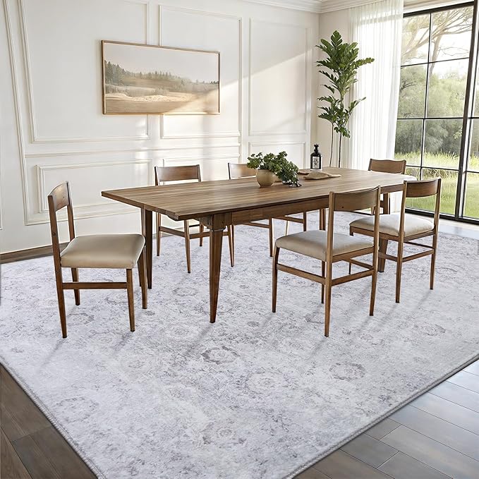 Vanmoos 4x6 Area Rug - Machine Washable, Non-Slip Soft Carpet for Living Room, Bedroom, Office, Dining Room - Durable Accent Rug for Farmhouse & High-Traffic Areas, Nordic Serenity/Grey