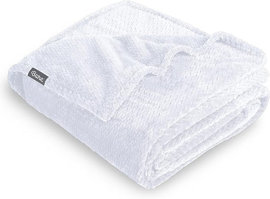 Bare Home Textured Fleece Blanket - Throw/Travel - Ultra-Soft Lightweight for Bed, Sofa, and Couch - Luxury Microplush - Cozy Warm Blanket (Throw/Travel, Chevron White)