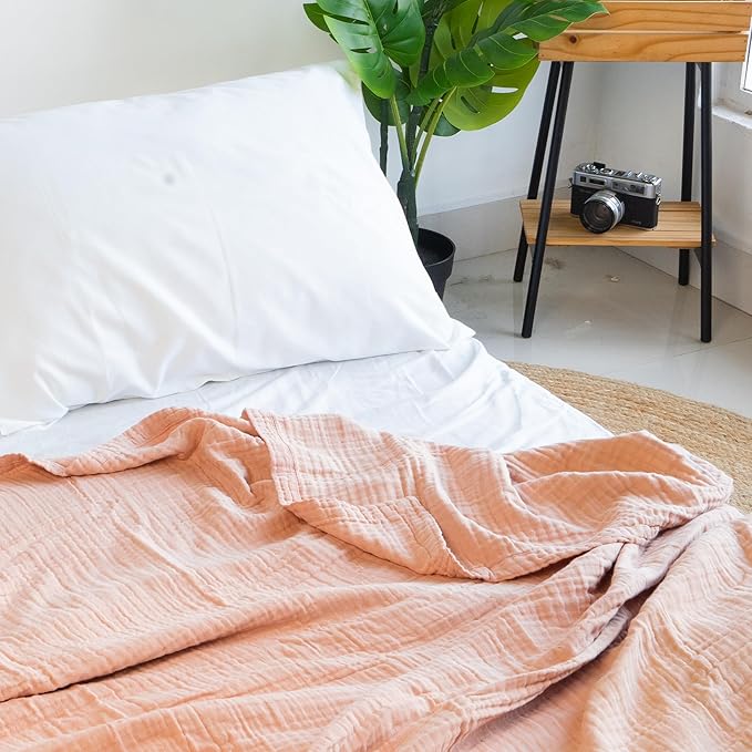 Salt Earth 100% Cotton Muslin Throw Blanket, 80"X90" Queen 4 Layered Gauze Blanket Throw for Couch, Bed, Living Room, Home, Light Christmas Blankets and Throws for Christmas Gifts (Rose Dust)