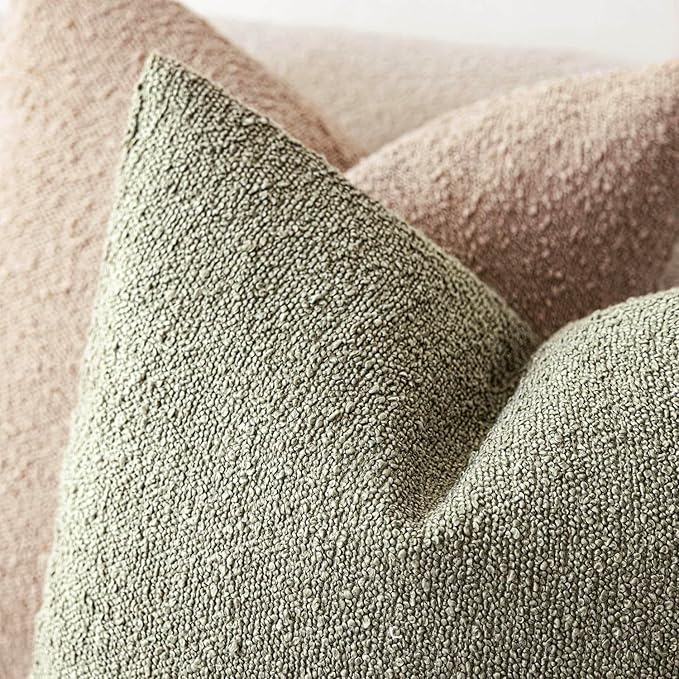 Foindtower Decorative Textured Boucle Throw Pillow Covers Accent Solid Lumbar Pillow Cases Neutral Soft Couch Cushion Case for Chair Sofa Bedroom Living Room Home Decor 12x20 Inch,1PC,Dirty Sage Green