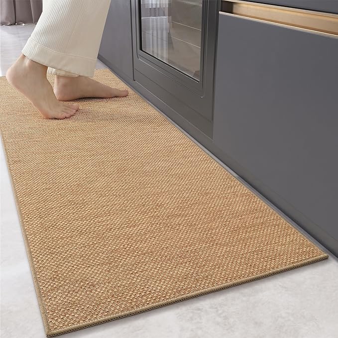Color&Geometry Kitchen Rugs and Mats Non Slip Washable, Absorbent Woven Kitchen Runner Rug Easy to Clean Kitchen Floor Mats for in Front of Sink, Laundry Room, Hallway, 17”x47”, Khaki