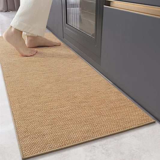 Color&Geometry Kitchen Rugs and Mats Non Slip Washable, Absorbent Woven Kitchen Runner Rug Easy to Clean Kitchen Floor Mats for in Front of Sink, Laundry Room, Hallway, 17”x47”, Khaki