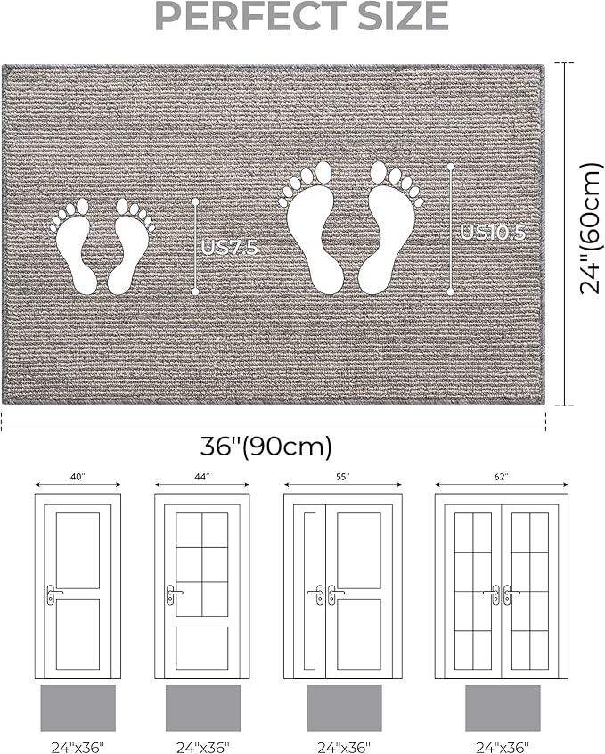GRANNY SAYS Front Door Mat Indoor Entrance, Indoor Doormat Non Slip Washable, Low Profile Welcome Mat Outdoor, 36" x 24" Resist Dirt Absorbent Outdoor Mats for Front Door, Entryway, Grey Beige Mats