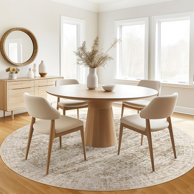 Soalmost 5x5 Brown Round Rug 5ft Living Room Circle Rug Vintage Round Area Rug Non Slip Indoor Carpet for Entryway Dining Room Bedroom