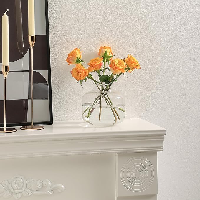 Short Glass Vase, Short Flower Vase, Round Glass Vase, Small Glass Vases for Flowers, Clear Flower Vase, 6 Inch Modern Vases for Living Room, Dining Table, Wedding, Bookshelf, Office Decoration