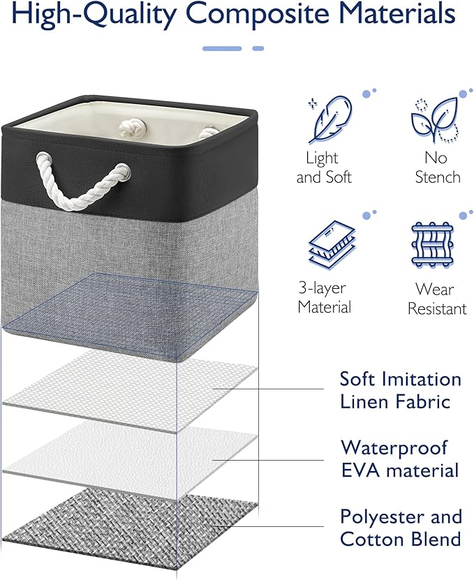 11 Inch Storage Cubes 6-Pack, Foldable Fabric Organizer Bins with Rope Handles, Cube Storage Baskets for Closet Shelves and Home Organization(Dark/Gray)