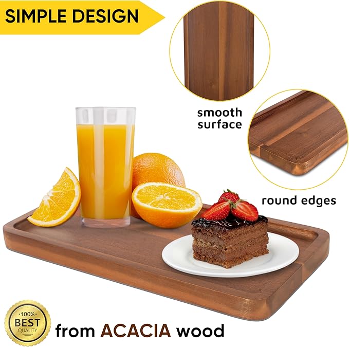 KOLWOVEN Solid Acacia Wood Serving Tray -2 Pack, 11.8" x 5.9" Rectangular Wooden Serving Platter, Wood Boards for Food, Mini Cheese Board for Vegetable, Charcuterie, Appetizer, Decor (Set 2)