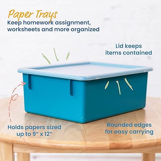 ECR4Kids Letter Size Deep Tray with Lid, Storage Bin, Contemporary, 10-Piece