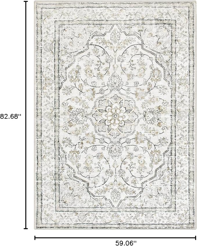 Lahome Beige Area Rug 5x7 Non Slip Washable Oriental Traditional Distressed Rugs for Bedroom Soft Low Pile Neutral Modern Farmhouse Decor Vintage Living Room Indoor Floor Accent Carpet