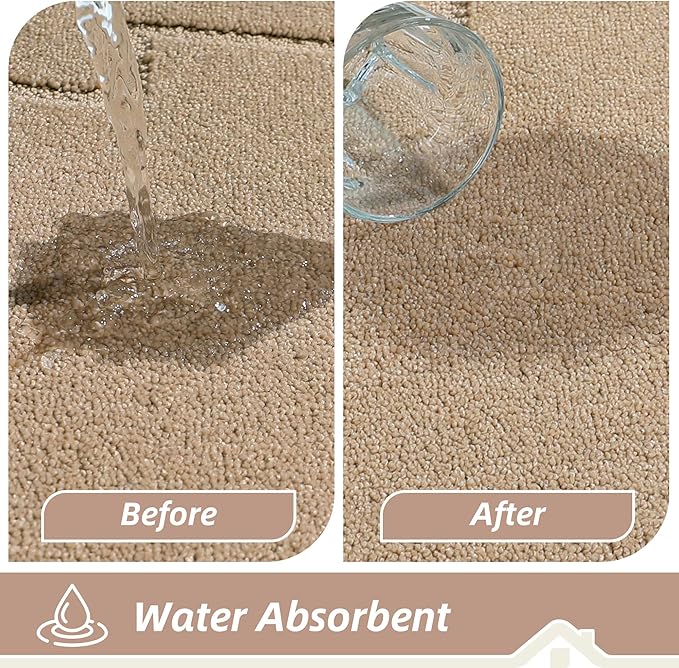 BEQHAUSE Kitchen Rugs Non-Slip Washable Rug Sets of 2, Machine Washable Kitchen Mats Absorbent Soft Kitchen Runner Rugs for Floor,Sink,Hallway,Laundry,24”x36”+24”x60”, Beige