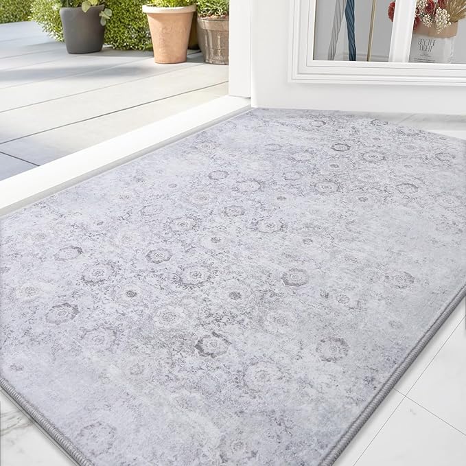 Vanmoos 2x3 Washable Area Rug – Soft, Non-Slip Entrance Rug, Durable Indoor Door mat, Floor Carpet for High-Traffic Areas, Entryway, Kitchen, and Bedside, Nordic Serenity/Grey