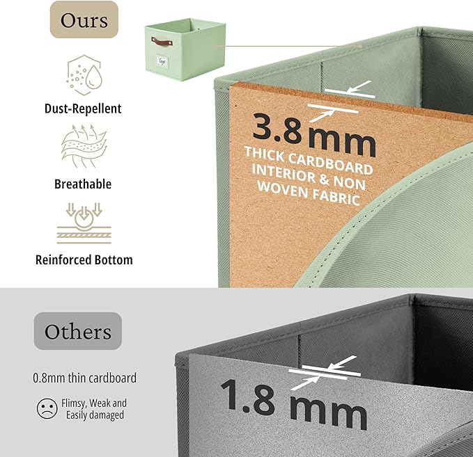 DECOMOMO Storage Baskets for Shelves - Large 15"x11"x10" Foldable Fabric Storage Bins, Baskets for Organizing with Labels (Green, 4pcs)