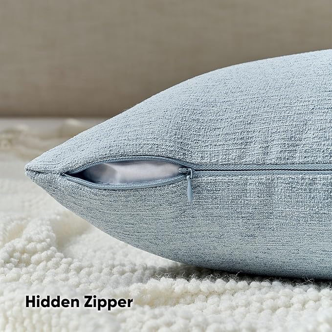 FUTEI Denim Blue Chenille Decorative Throw Pillow Covers 24x24 Inch Set of 2,Soft Cozy Faux Linen Textured European Pillow Shams,Farmhouse Home Decor for Couch Living Room