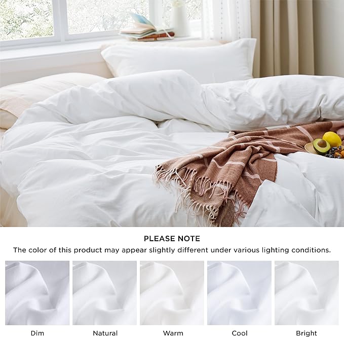Bedsure White Duvet Cover Queen Size - 3 Pieces Prewashed Cotton-Like Extra Soft Bedding Set, Includes 1 Duvet Cover 90x90 Inches with Zipper Closure & 2 Pillow Shams, Comforter Not Included