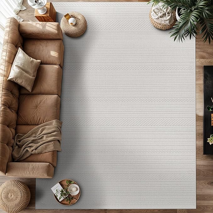Luul Home Micro Loop Indoor Rug White 5x7 Boho Geometric Neutral Area Rugs for Living Room Soft Luxury Modern Low and High Pile Durable Stain Resistant Non-Shedding Indoor Area Carpet 5 x 7