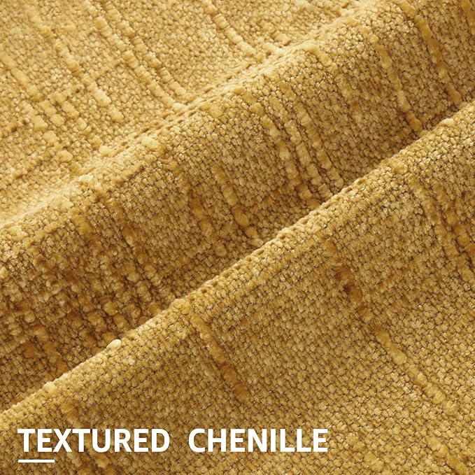decorUhome Mustard Yellow Chenille Throw Pillow Covers 20x20 Set of 2 Textured Slubby Couch Pillow Covers Farmhouse Accent Modern Neutral Decorative Pillow Cases for Bed Sofa Living Room