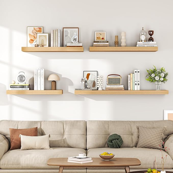 Dreamland 40" Floating Shelves for Wall, 12" Deep Thicker Oak Floating Shelves, Wall-Mounted Shelves for Bedroom, Living Room, Kitchen, Bathroom - Set of 2