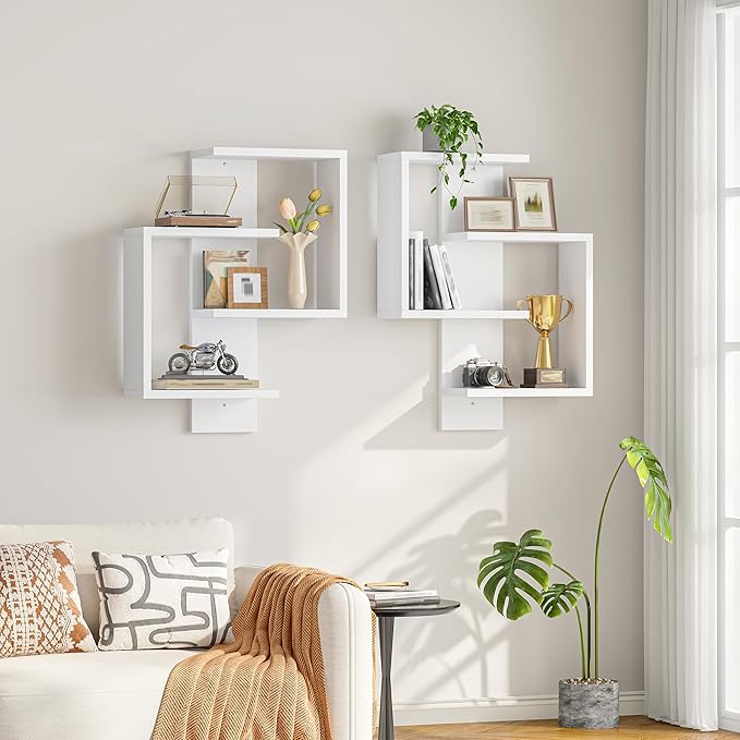 REIBII Multi Functional Floating Shelves, DIY Wall Mounted Shelves, White Display Shelf for Living Room, Bedroom, Office, Lack Shelf for Home Decor