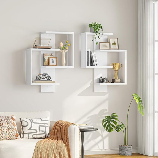 REIBII Multi Functional Floating Shelves, DIY Wall Mounted Shelves, White Display Shelf for Living Room, Bedroom, Office, Lack Shelf for Home Decor