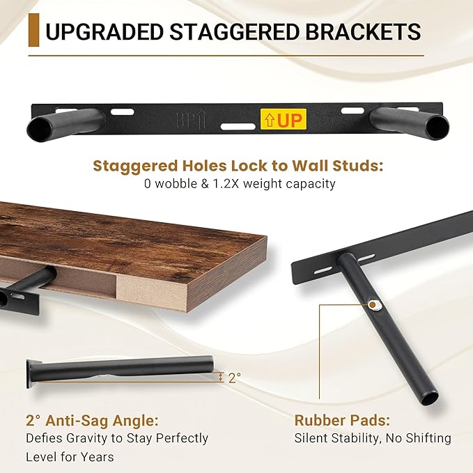 Vivelove 12" Deep Floating Shelves for Wall, 15.7" Long Wall Shelves for Living Room Bedroom Bathroom Kitchen Office, Farmhouse Rustic Shelves Home Decor, 15.7" X 12" X 1.5" Set of 2, Rustic Brown