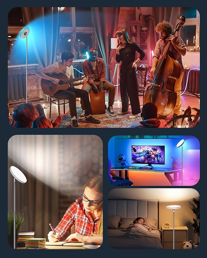 42W Floor Lamp, 3700LM Super Bright Standing Lamp with Remote & Touch Control, 2700K-6500K Dimmable Torchiere Lamps for Living Room, with RGB Ambient Lighting, Grey