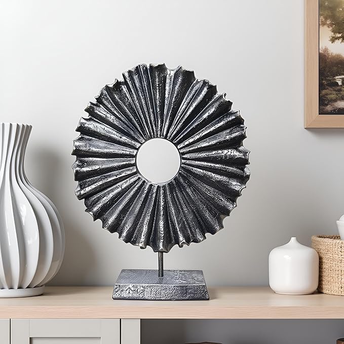 Modern Abstract Round Decorative Sculpture, Dining Living Room Desk Decor,Geometric Home Decor Statues,Shelf Top Decor Aesthetics, Coffee Tables or Office Shelves（Bronze Colored）