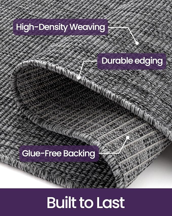 DEXI Hallway Runner Rug 3.3x8, Woven Braided Farmhouse Runner Carpet Indoor, Absorbent Thin Long Entryway Runners for Kitchen, Laundry Room, Patio Entrance, Dark Grey