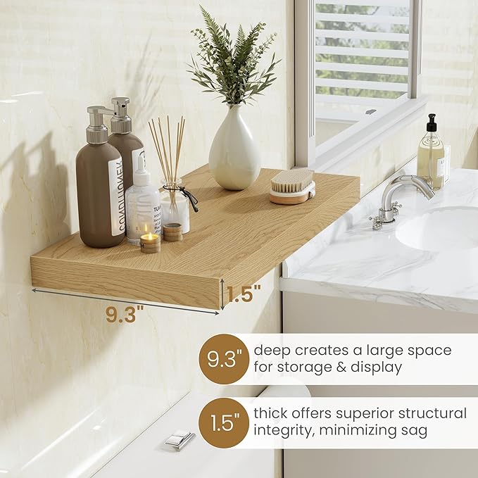 48"W x 9.3"D Floating Shelves for Wall, Wall Mounted Bathroom Shelves 1 Pack Deep Floating Shelf for Bedroom Kitchen Living Room, Rustic Wooden Wall Shelf with Invisible Bracket for Books Decor