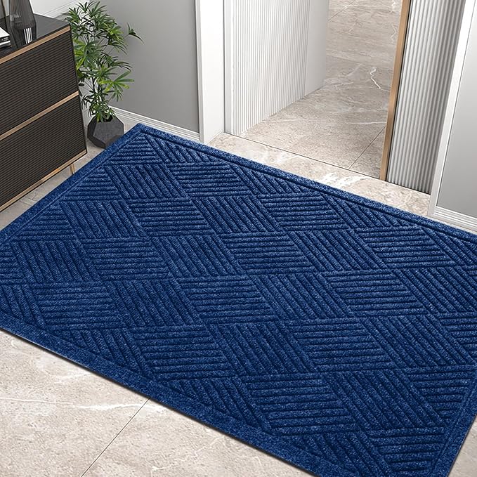 HIYARD Sturdy Front Door Mat, Absorbent Muddy Dirt Resist Welcome Door Mats Outdoor Indoor, Stain and Fade Resistant, Non-Slip Rubber Backing Low Profile Doormat for Entryway, 47×32, Blue