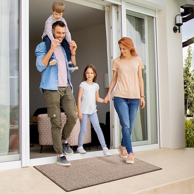GRANNY SAYS Front Door Mat, Non Slip Washable, Low Profile Outdoor Welcome Mat, 36" x 24" Resist Dirt Absorbent Indoor Mats for Entryway, Inside House, Brown Beige