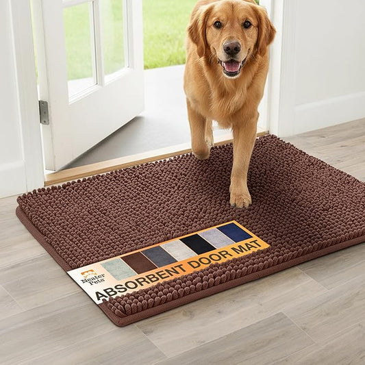 Neater Pets Chenille Dog Door Mat 24” x 17” – Super Absorbent & Quick-Dry Muddy Paws Doormat for Trapping Dirt, Water, Mud - Non-Slip & Machine Washable Pet Rugs for Entryway, Indoor Mud Mats, Brown