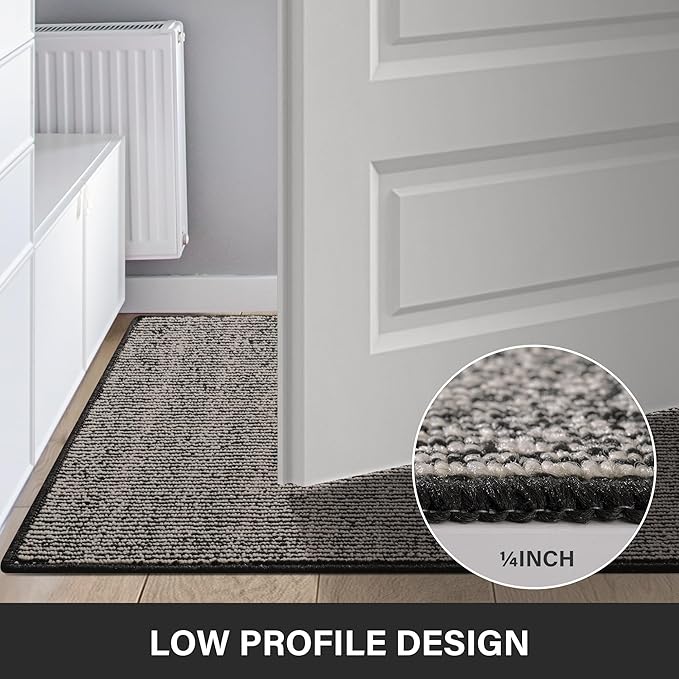 GRANNY SAYS Front Door Mat Indoor Entrance, Indoor Doormat Non Slip Washable, Low Profile Welcome Mat Outdoor, 36" x 24" Resist Dirt Absorbent Mats for Entryway, Floor Mats, Black Beige