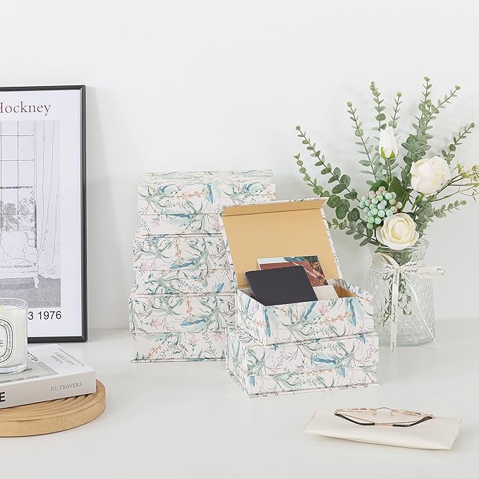 Soul & Lane Decorative Cardboard Storage Boxes with Lids - Set of 5, Floral Nesting Keepsake and Memory Boxes, Organizers with Magnetic Closure for Home Décor and Gifts, Meadow Mist