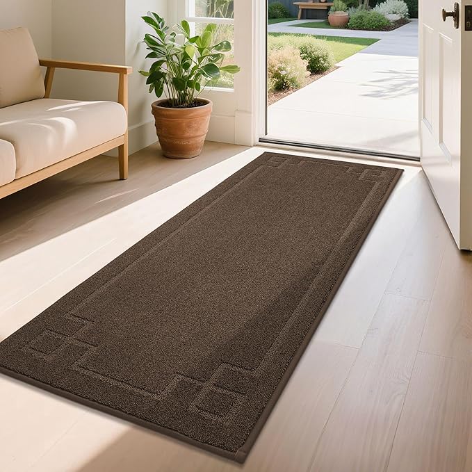 BEQHAUSE Door Mat 24" x 60", Non-Slip Door Mats Indoor Entryway Rugs Washable Low-Profile Absorbent and Stain Resist Floor Mats, Dog Door Mat for Front Back Door, Muddy Wet Shoes & Paws, Brown