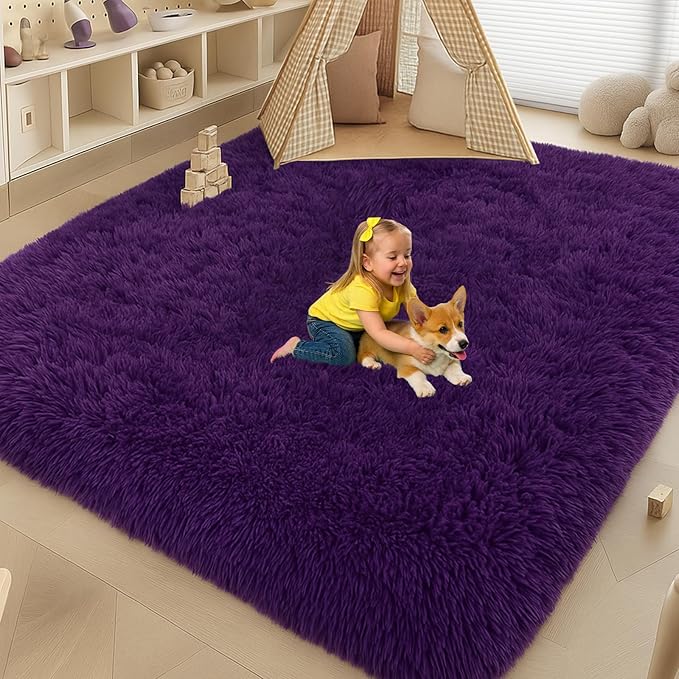 Mtandyx 6x9 Rugs for Living Room, Rug for Bedroom,Plush Fluffy Carpet, Non-Slip Upgrade Purple Rug, Suitable for Kids Dorm Home Decor Aesthetics.