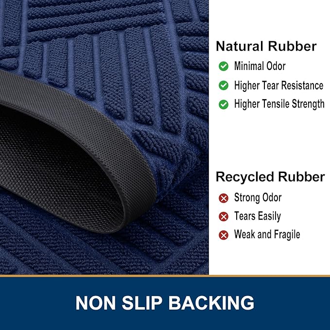 Smiry Front Door Mat Outside Entrance, Heavy Duty Outdoor Indoor Natural Rubber Doormat, Non Slip, Trap Dirt and Moisture, Easy Clean, Low Profile Patio Porch Entryway Mat, 47x23, Navy Blue
