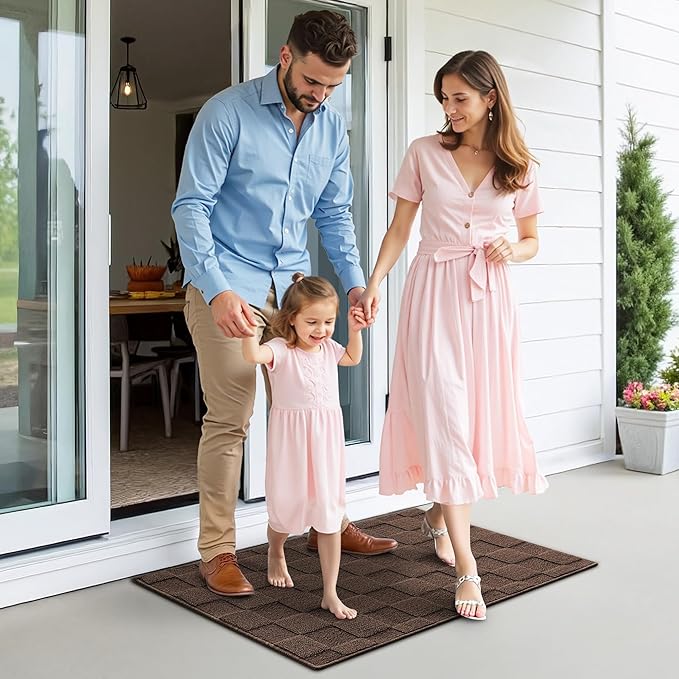 GRANNY SAYS Front Door Mat Outside Entrance, Indoor Door Mats for Entryway, Welcome Matt Indoor Non-Slip, Entry Rug Front Porch Rug Low Profile Resist Dirt, 36"x24", Dark Brown Check