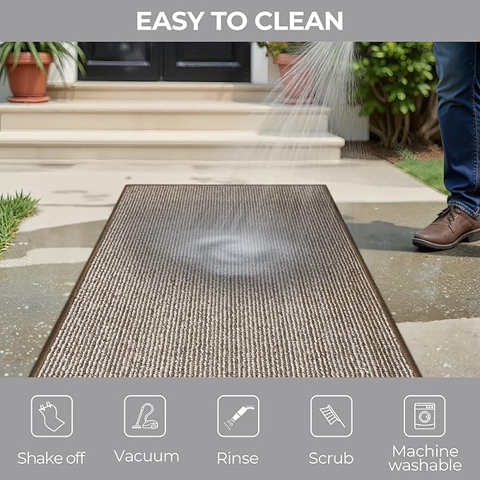 GRANNY SAYS Front Door Mat Outside Entrance, Door Mats for Entryway, Welcome Matt Non-Slip, Large Front Porch Mat Low Profile Resist Dirt, 48"x32", Khaki Beige