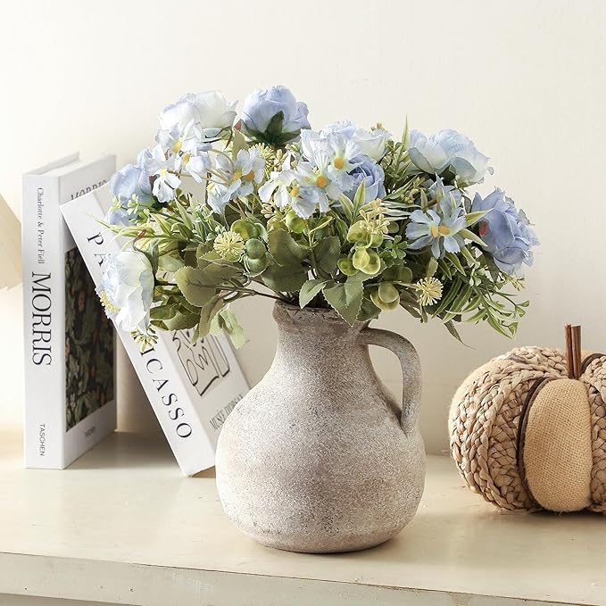 Ceramic Decorative Flower Vase 7 Inch Pottery Rustic Farmhouse Boho Terracotta Vase for Home Decor, Table, Living Room, Bathroom, Shelf, Mantel Decoration, Bronze